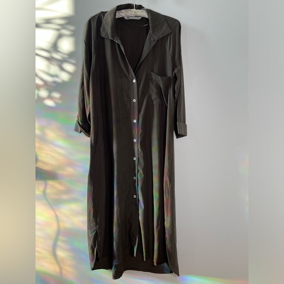 Zara Shirt Midi Dress Dark Gray -XS - Picture 4 of 8